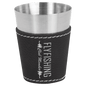 Black/Silver Leatherette Wrapped Stainless Steel Shot Custom Engraved Glass - Leatherette