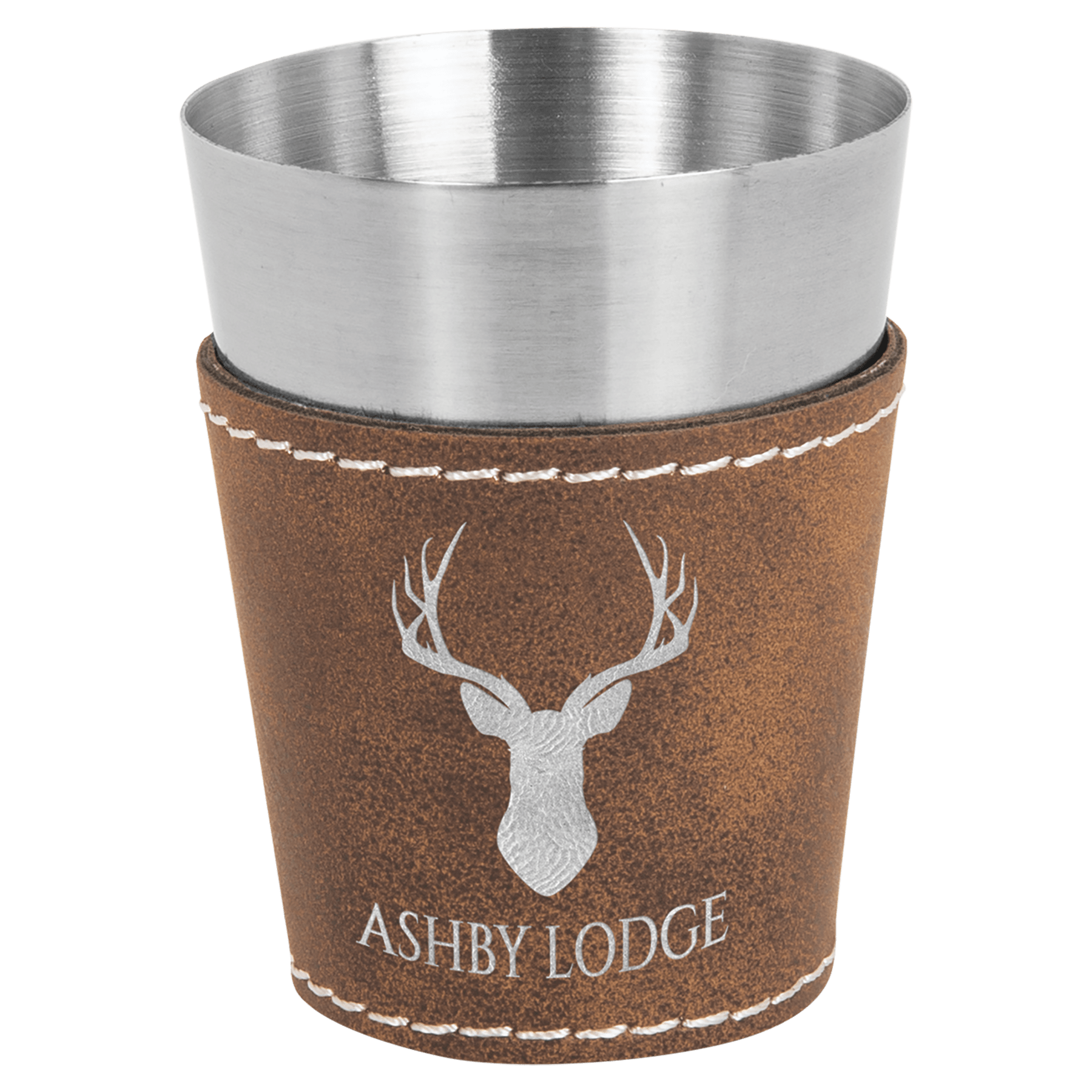 Rustic/Silver Leatherette Wrapped Stainless Steel Shot Custom Engraved Glass - Leatherette