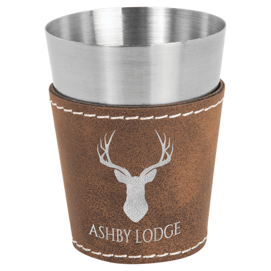 Rustic/Silver Leatherette Wrapped Stainless Steel Shot Custom Engraved Glass - Leatherette