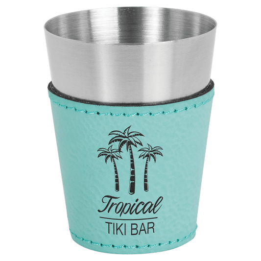 Teal Leatherette Wrapped Stainless Steel Shot Custom Engraved Glass - Leatherette