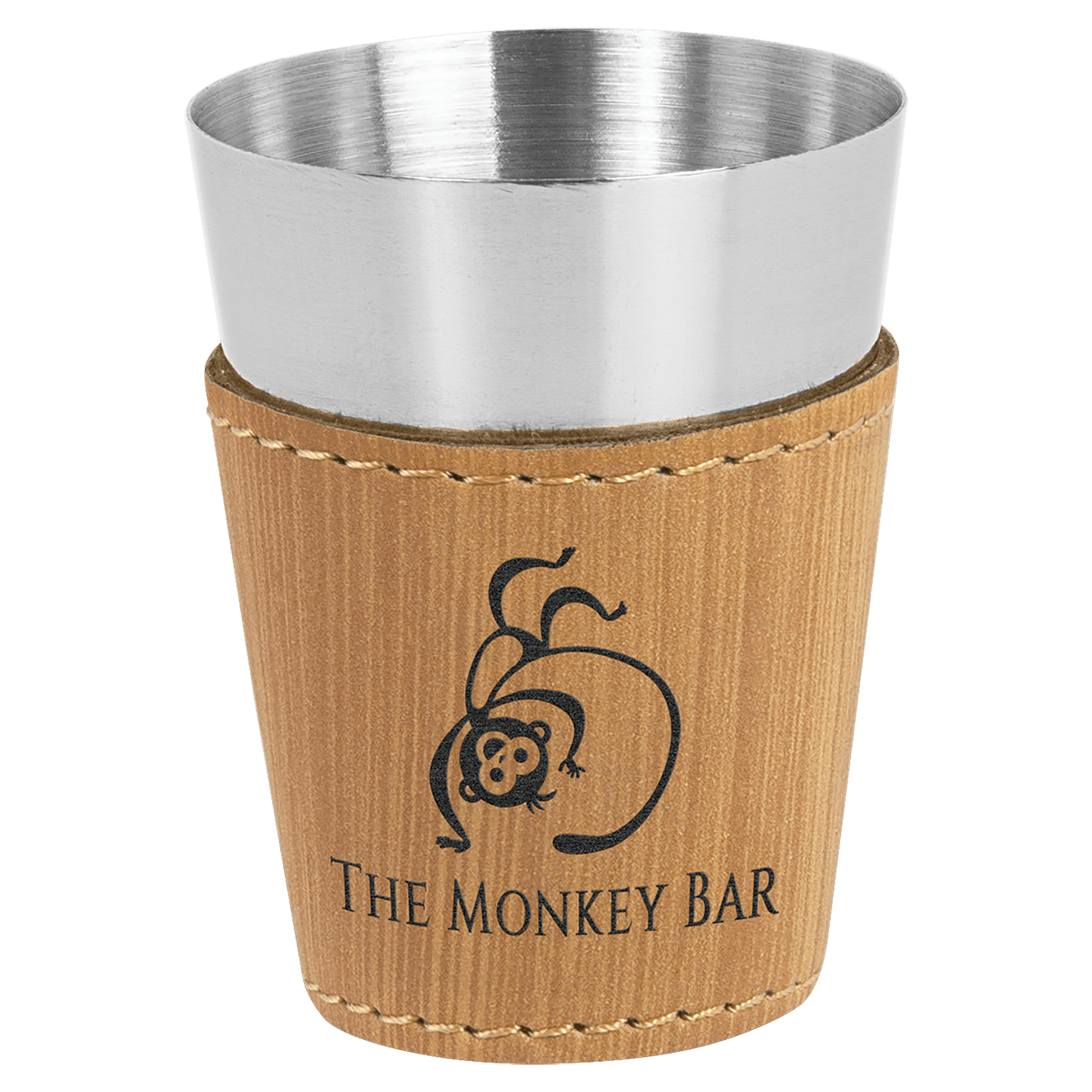 Bamboo Leatherette Wrapped Stainless Steel Shot Custom Engraved Glass - Leatherette