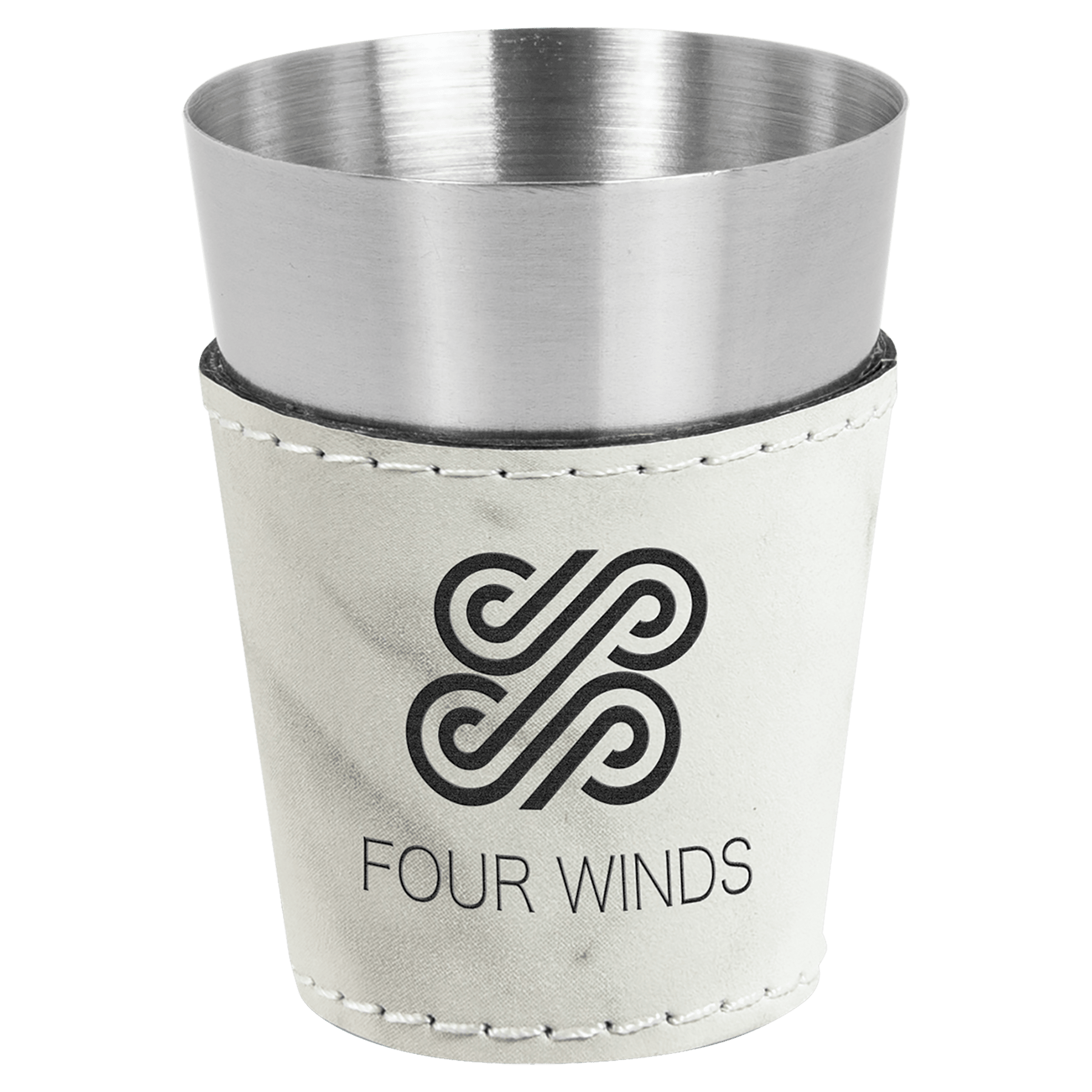 White Marble Leatherette Wrapped Stainless Steel Shot Custom Engraved Glass - Leatherette