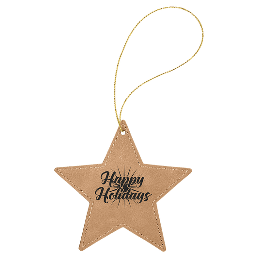 Personalized Light Brown Leatherette Star Ornament - Leatherette