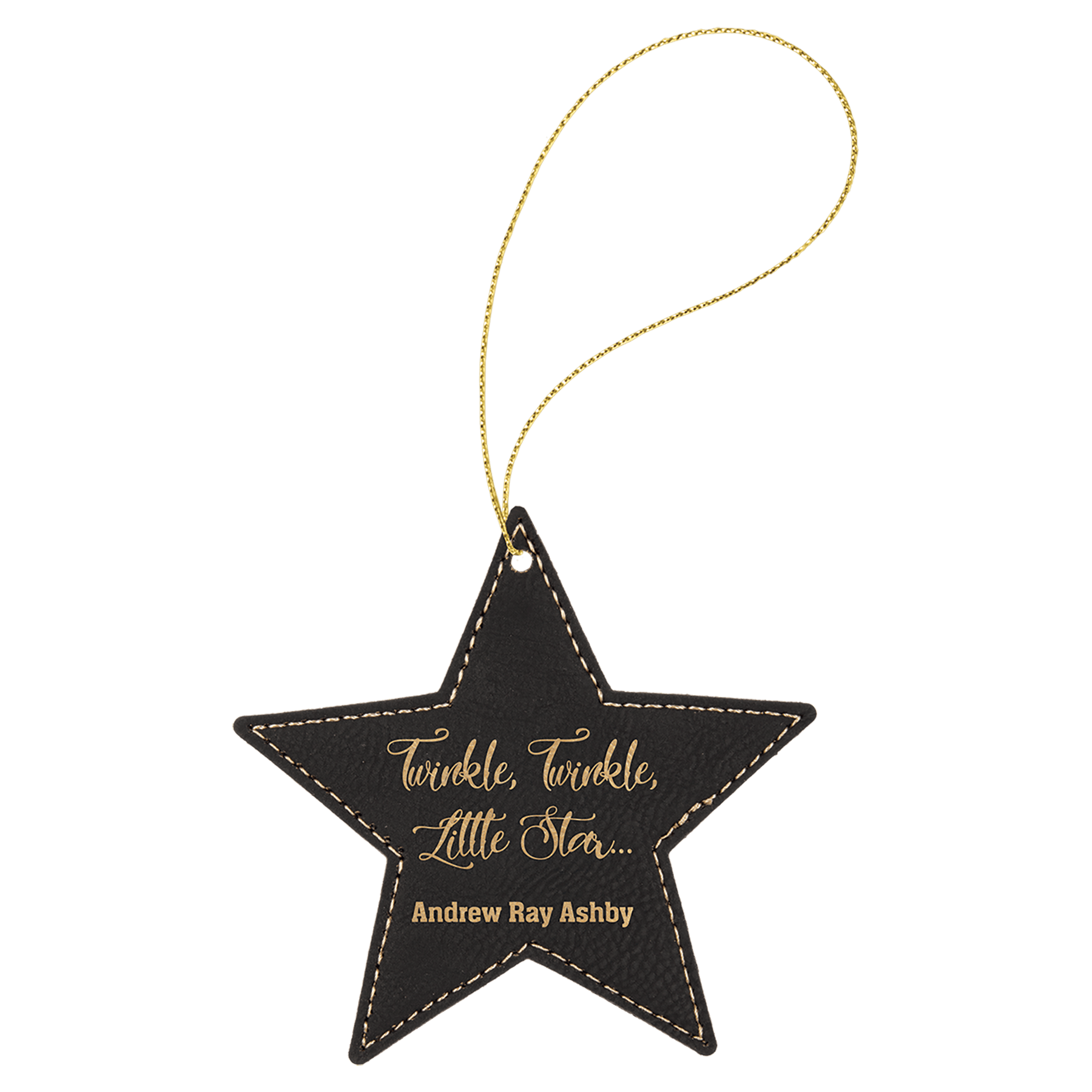 Personalized Black/Gold Leatherette Star Ornament - Leatherette