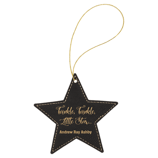 Personalized Black/Gold Leatherette Star Ornament - Leatherette