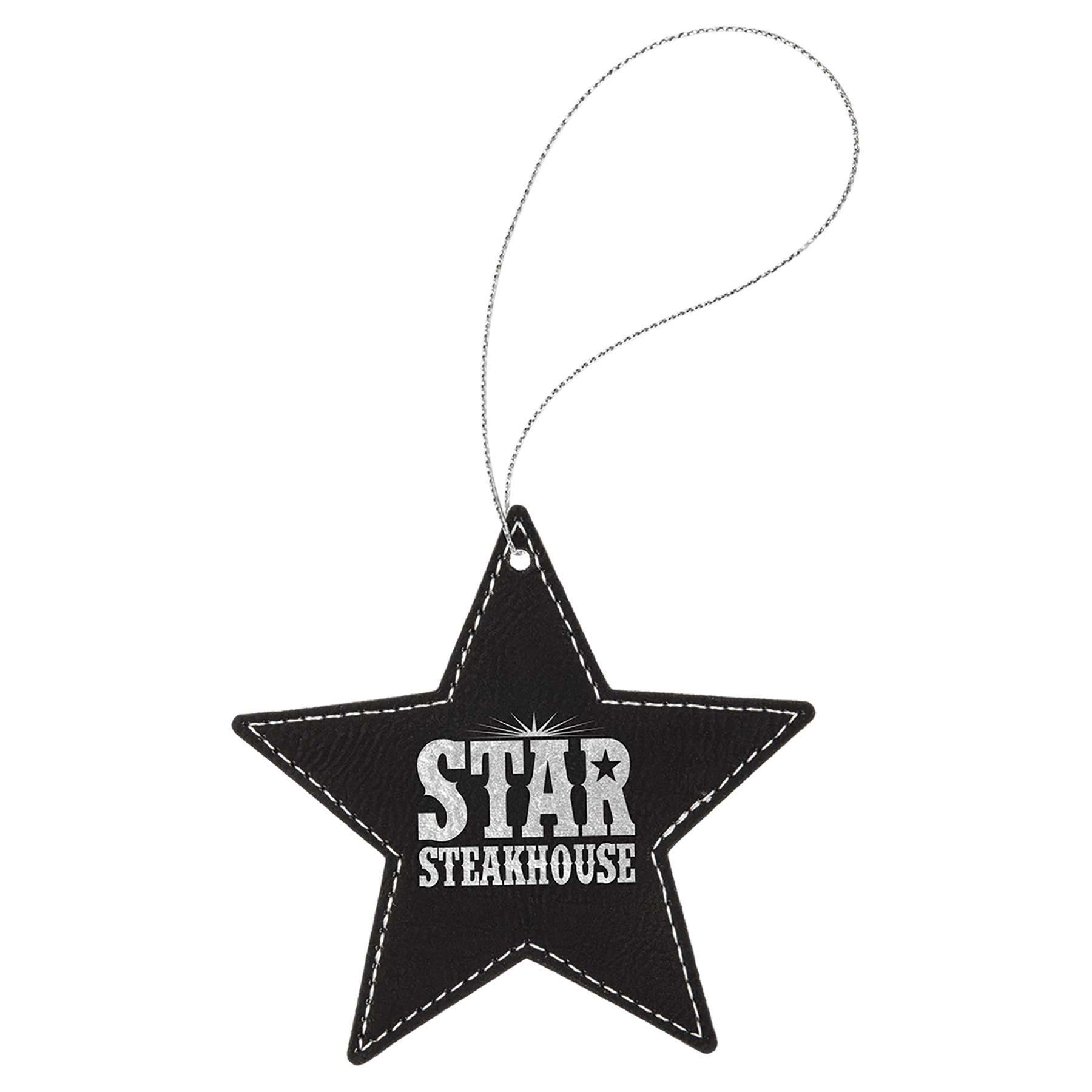 Personalized Black/Silver Leatherette Star Ornament - Leatherette