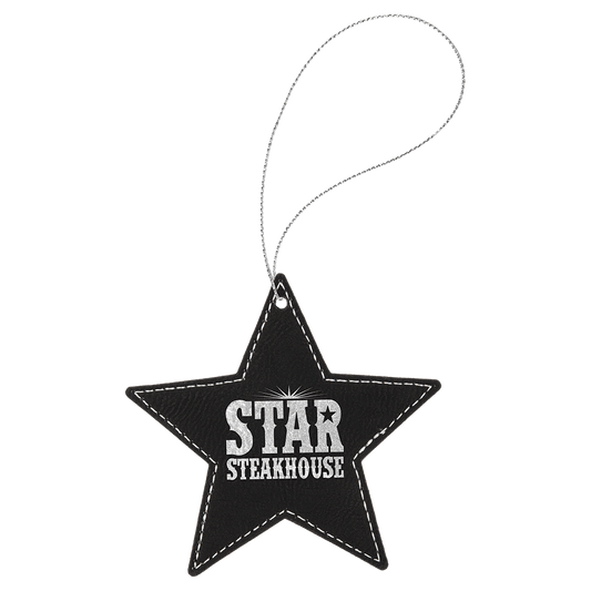 Personalized Black/Silver Leatherette Star Ornament - Leatherette