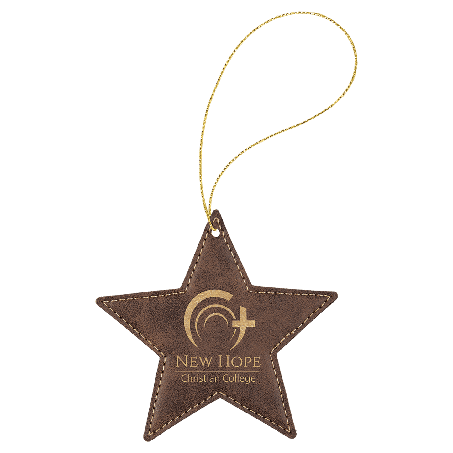 Personalized Rustic/Gold Leatherette Star Ornament - Leatherette