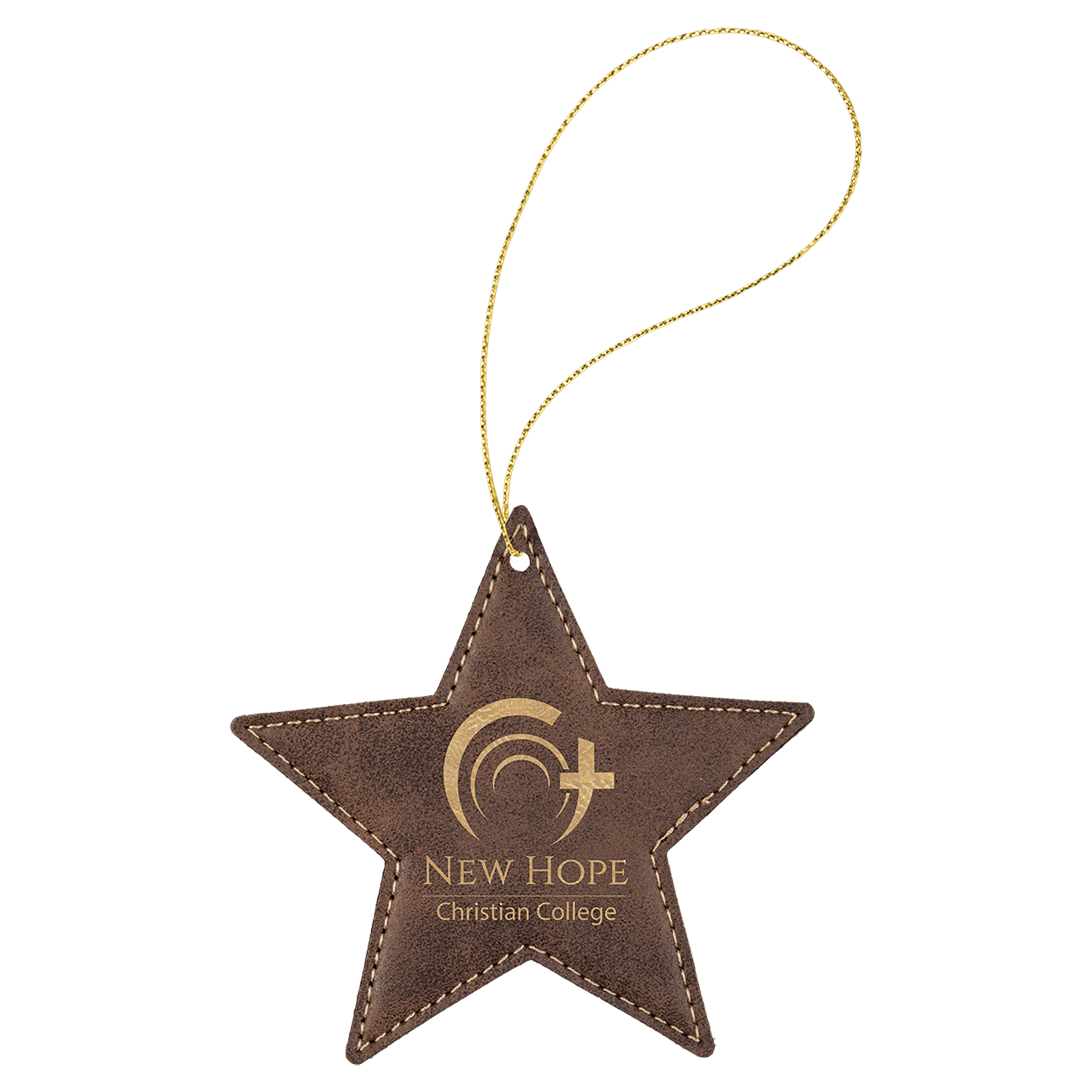 Personalized Rustic/Gold Leatherette Star Ornament - Leatherette