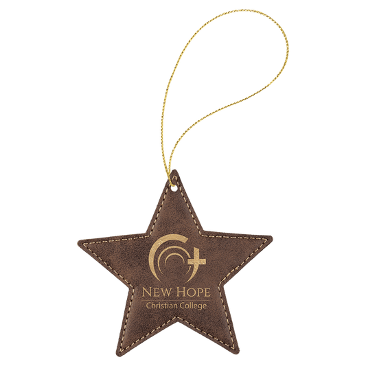 Personalized Rustic/Gold Leatherette Star Ornament - Leatherette