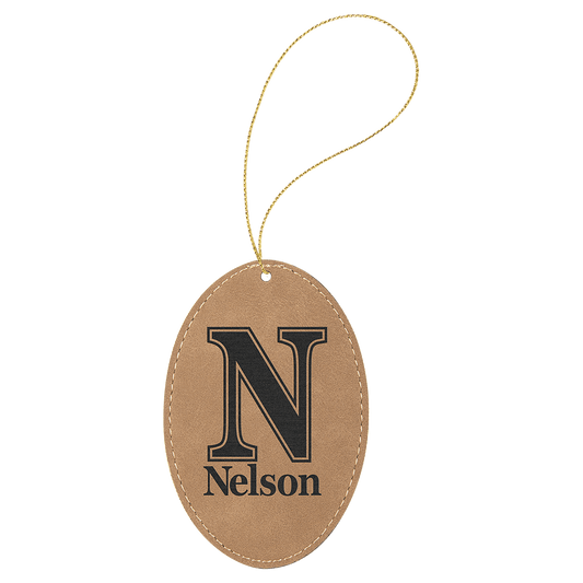 Personalized Light Brown Leatherette Oval Ornament - Leatherette