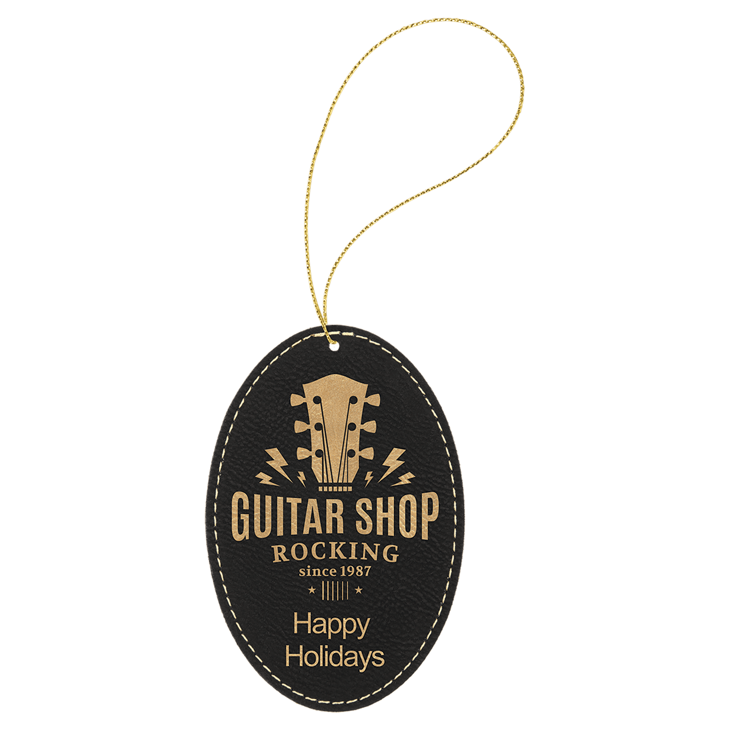 Personalized Black/Gold Leatherette Oval Ornament - Leatherette