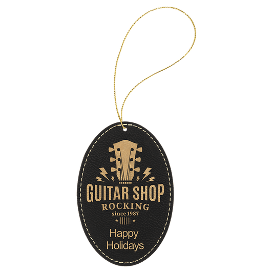 Personalized Black/Gold Leatherette Oval Ornament - Leatherette