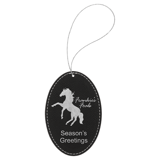 Personalized Black/Silver Leatherette Oval Ornament - Leatherette
