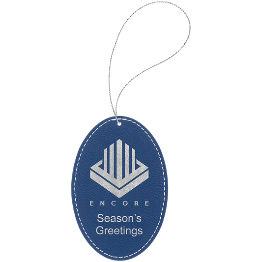 Personalized Blue/Silver Leatherette Oval Ornament - Leatherette
