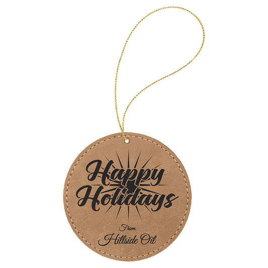 Personalized Light Brown Leatherette Round Ornament - Leatherette