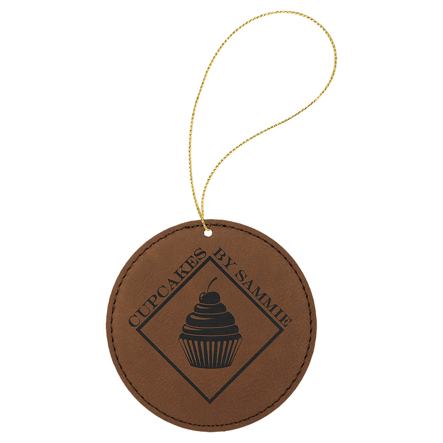 Personalized Dark Brown Leatherette Round Ornament - Leatherette