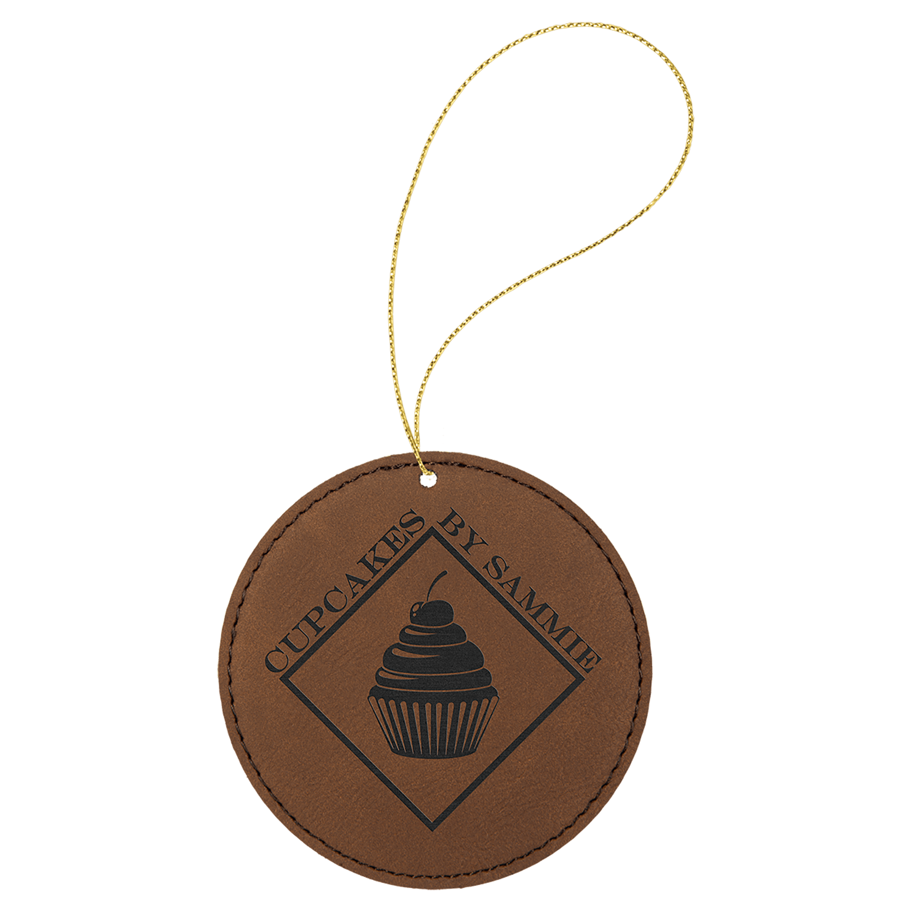 Personalized Dark Brown Leatherette Round Ornament - Leatherette