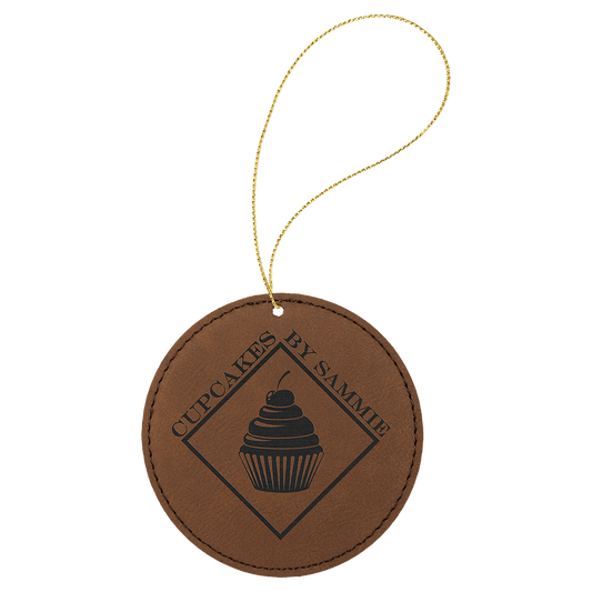Personalized Dark Brown Leatherette Round Ornament - Leatherette