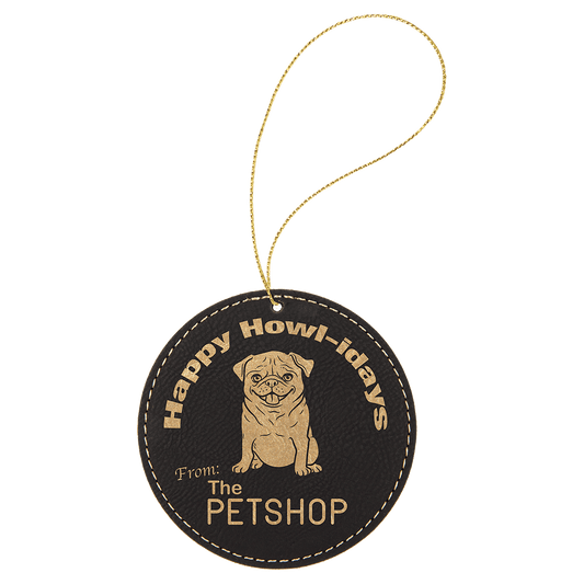 Personalized Black/Gold Leatherette Round Ornament - Leatherette