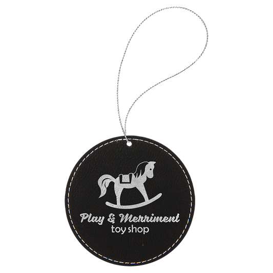 Personalized Black/Silver Leatherette Round Ornament - Leatherette