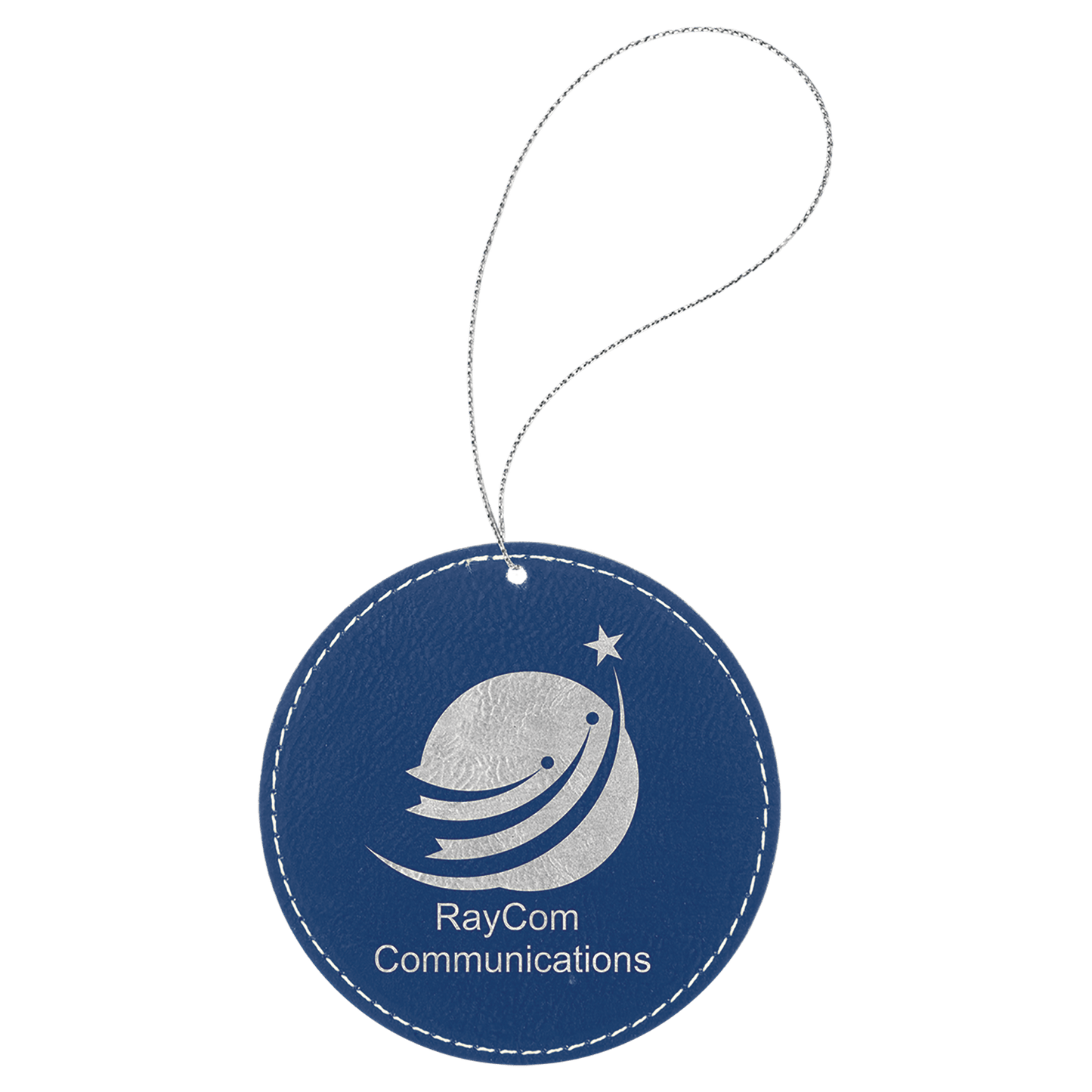 Personalized Blue/Silver Leatherette Round Ornament - Leatherette