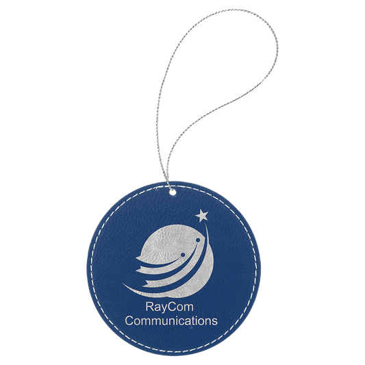 Personalized Blue/Silver Leatherette Round Ornament - Leatherette