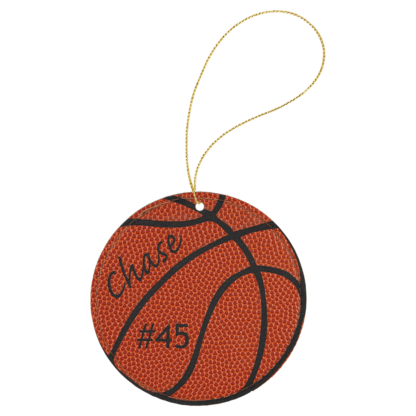Personalized Basketball Leatherette Ornament with Gold String - Leatherette