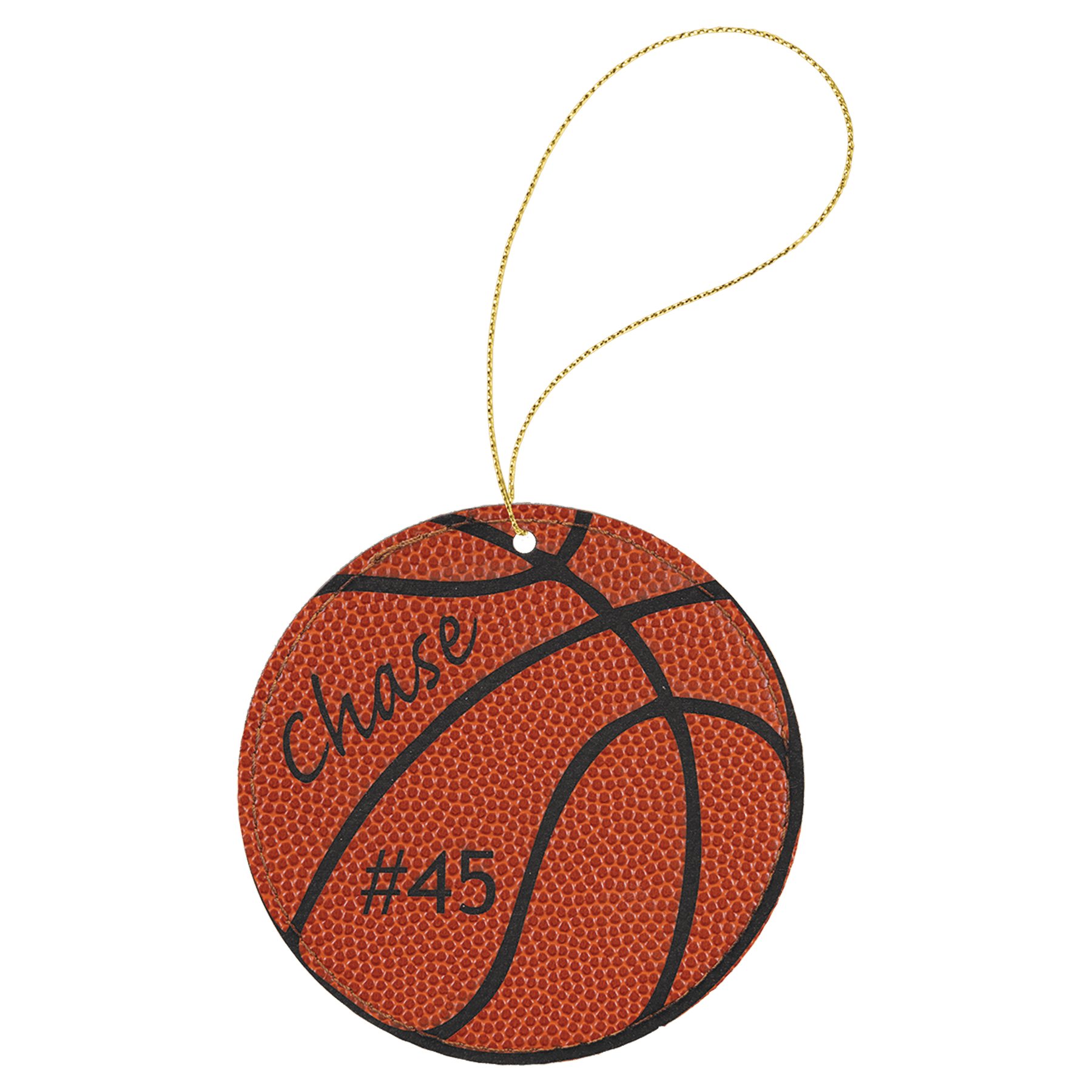 Personalized Basketball Leatherette Ornament with Gold String - Leatherette