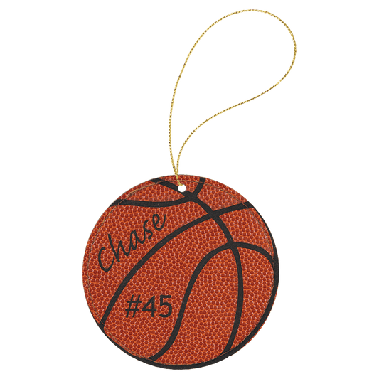 Personalized Basketball Leatherette Ornament with Gold String - Leatherette