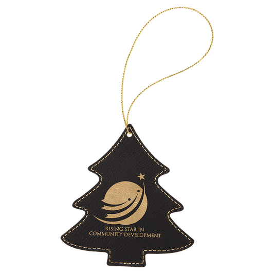 Personalized Black/Gold Leatherette Tree Ornament - Leatherette