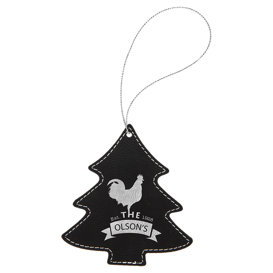 Personalized Black/Silver Leatherette Tree Ornament - Leatherette
