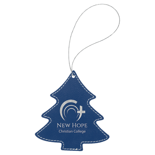 Personalized Blue/Silver Leatherette Tree Ornament - Leatherette