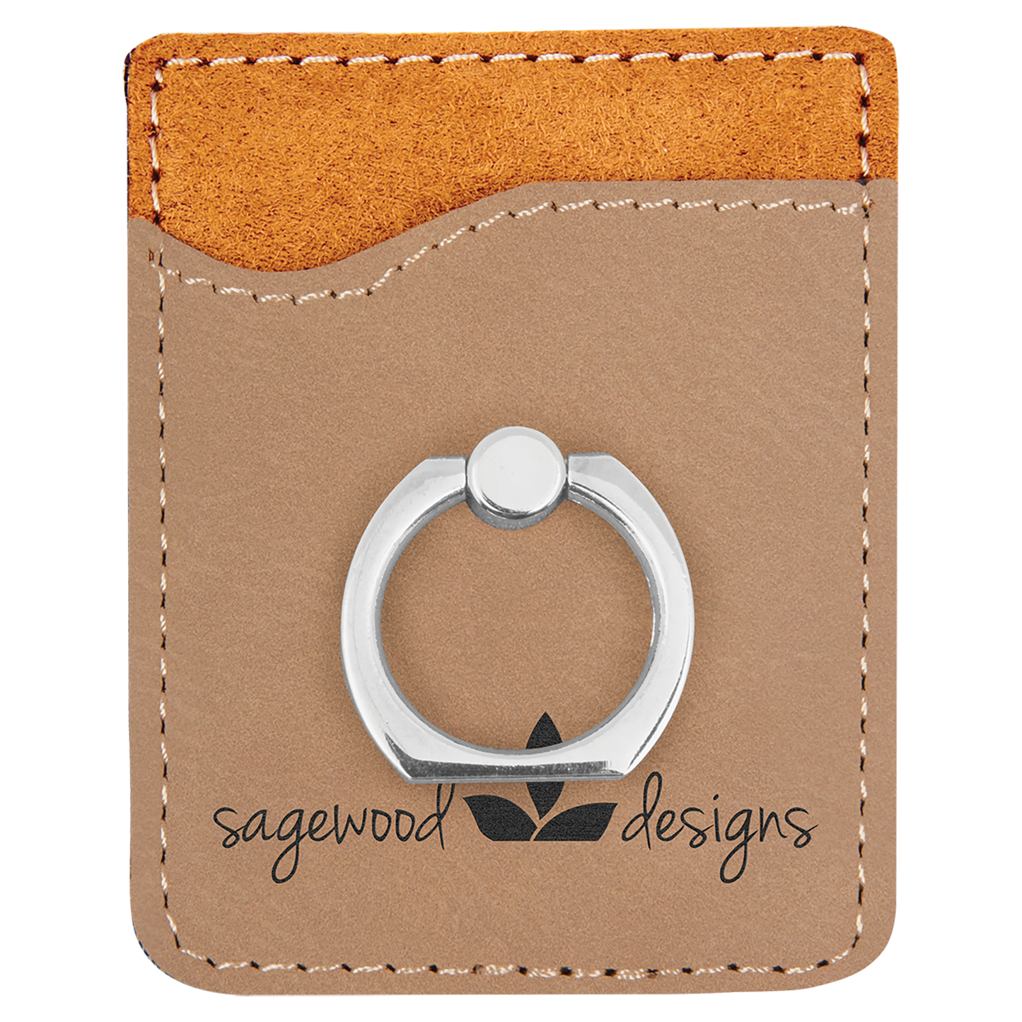 Personalized Light Brown Leatherette Phone Wallet with Ring - Leatherette