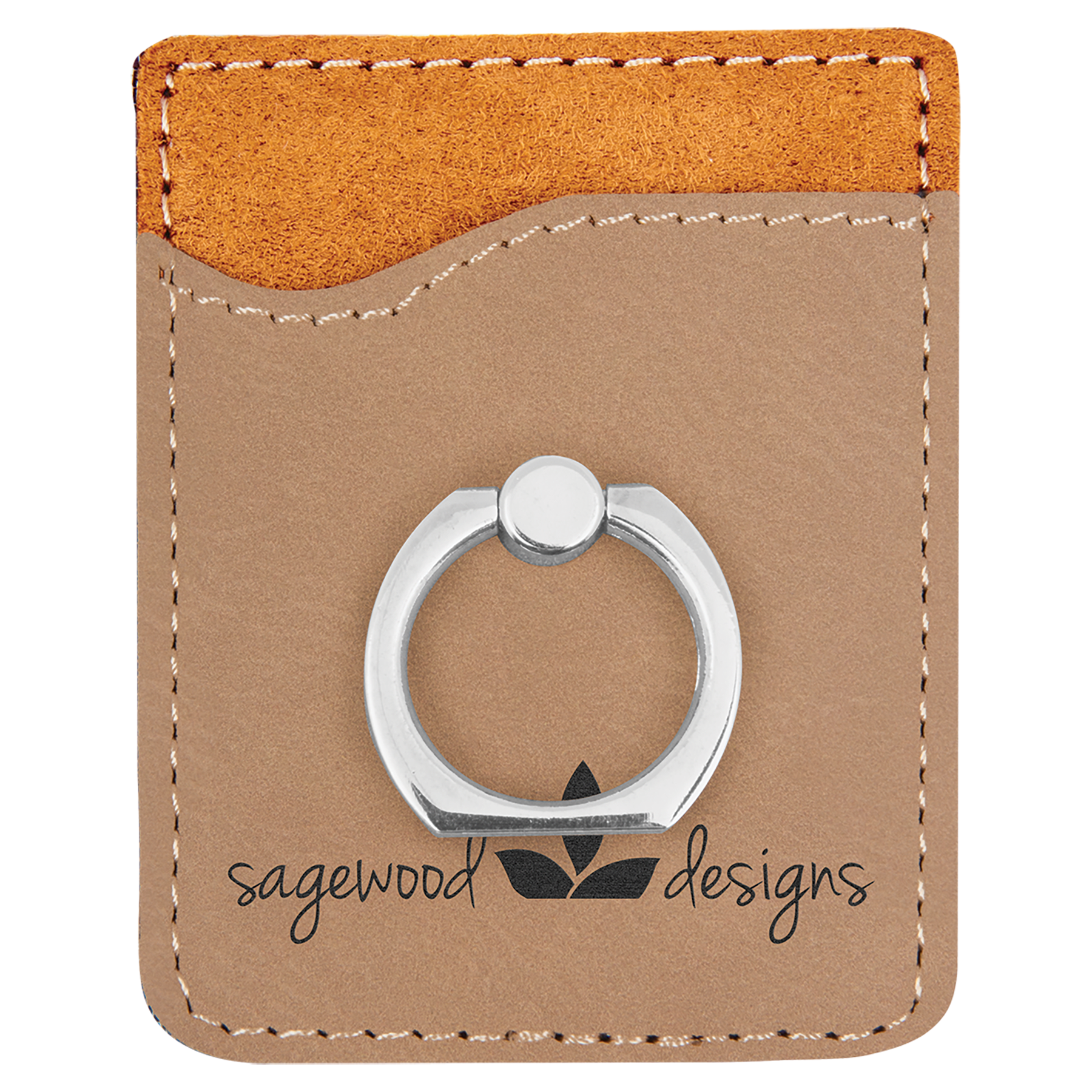 Personalized Light Brown Leatherette Phone Wallet with Ring - Leatherette