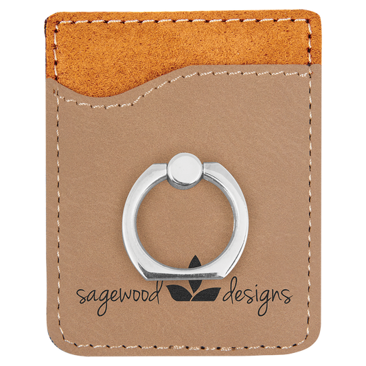 Personalized Light Brown Leatherette Phone Wallet with Ring - Leatherette