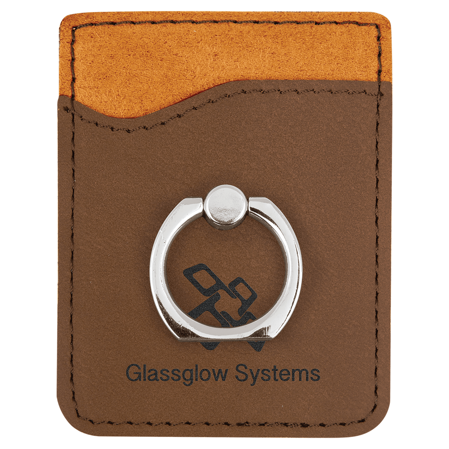Personalized Dark Brown Leatherette Phone Wallet with Ring - Leatherette