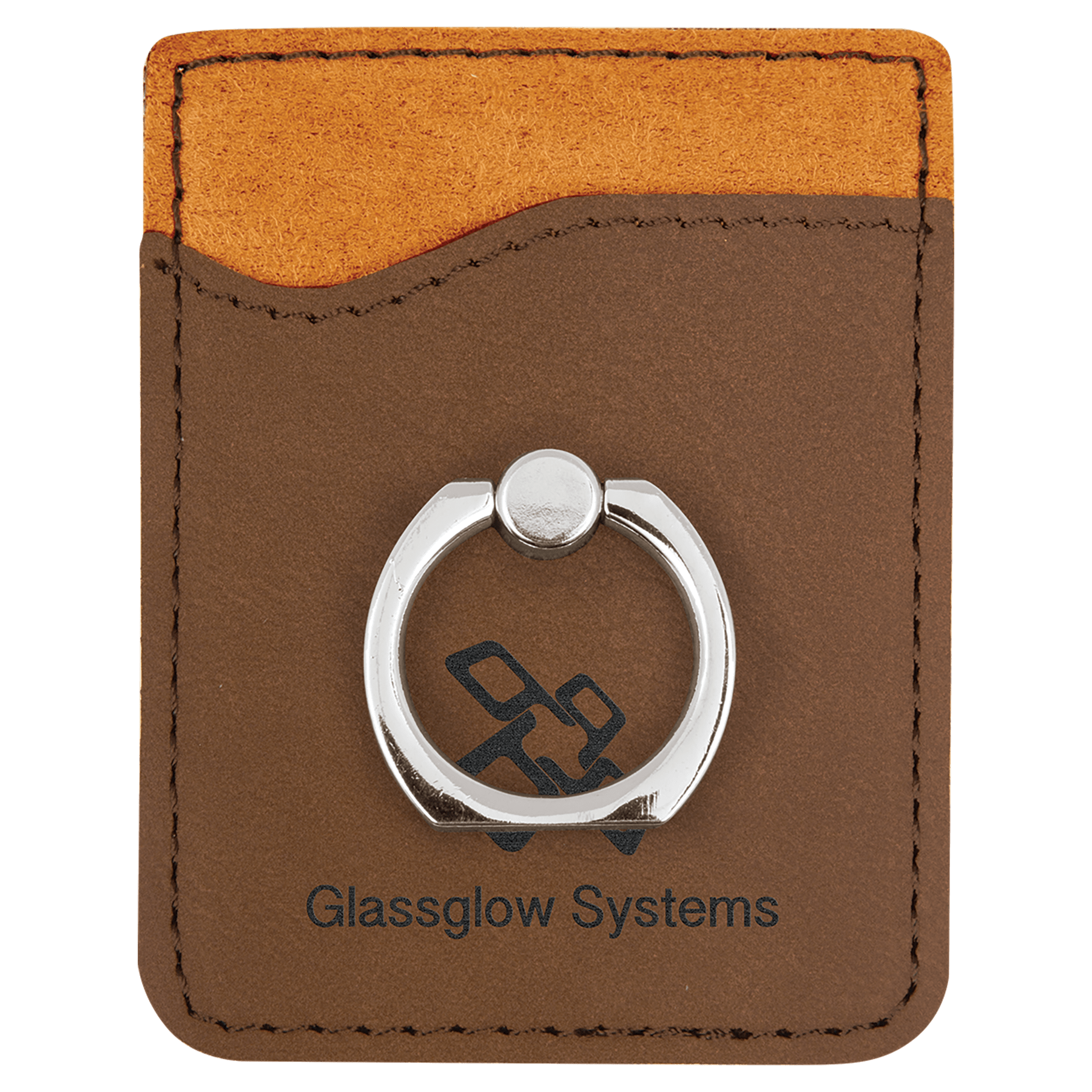 Personalized Dark Brown Leatherette Phone Wallet with Ring - Leatherette