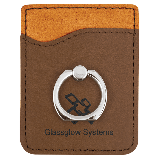 Personalized Dark Brown Leatherette Phone Wallet with Ring - Leatherette