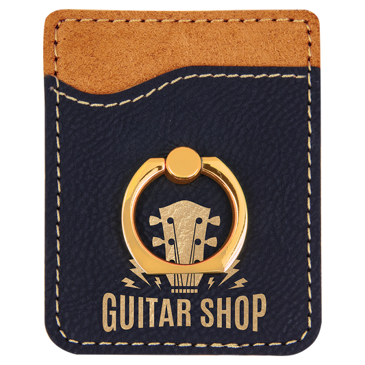 Personalized Black/Gold Leatherette Phone Wallet with Gold Ring - Leatherette
