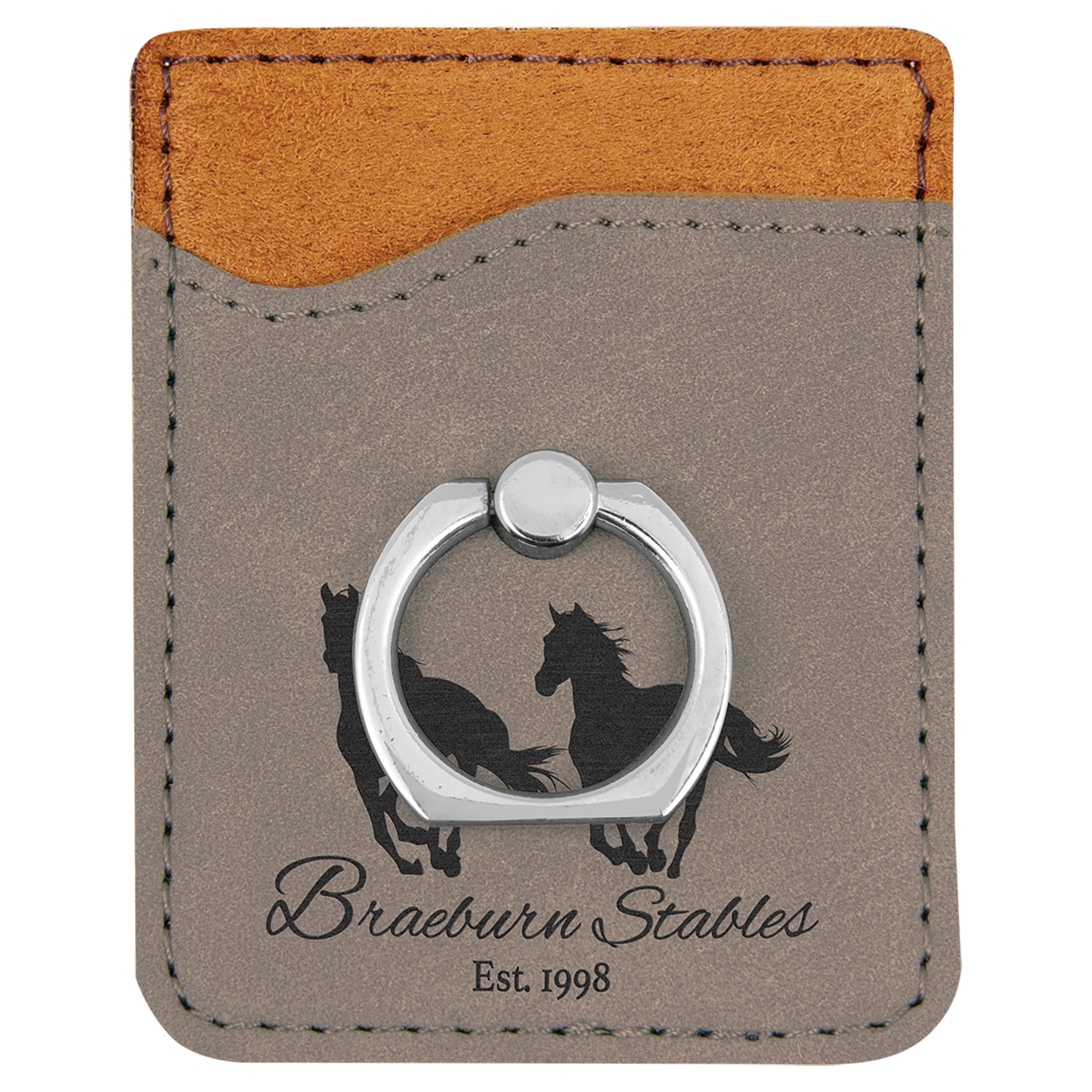 Personalized Gray Leatherette Phone Wallet with Ring - Leatherette