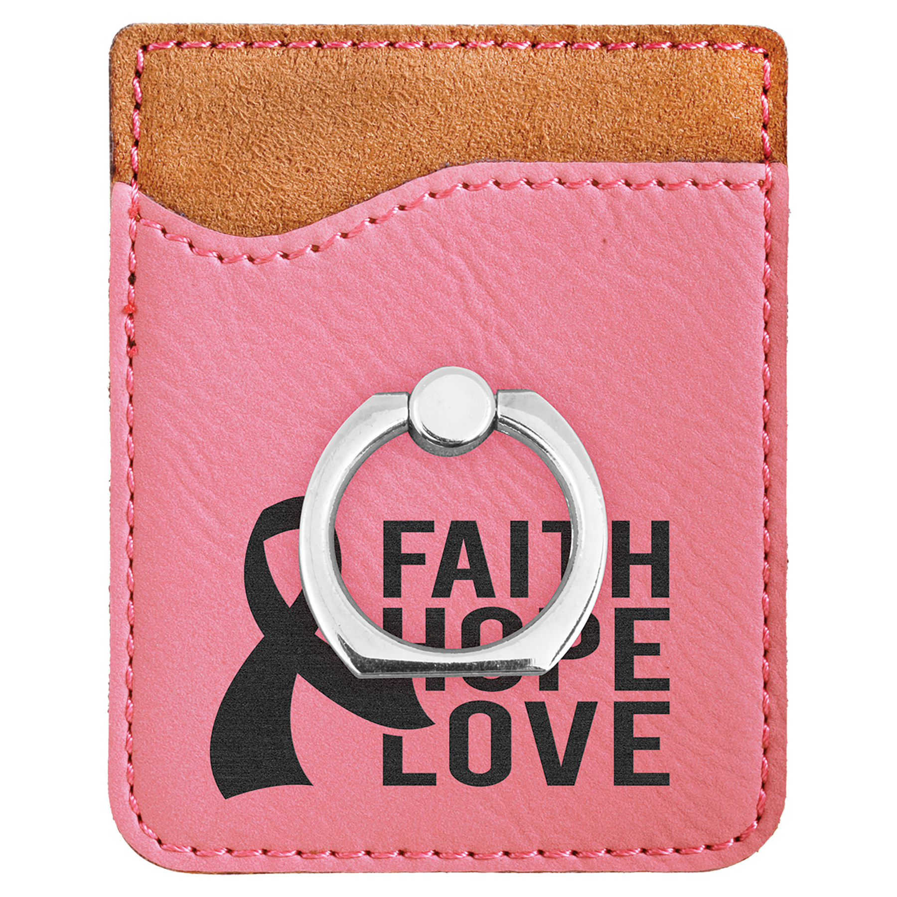 Personalized Pink Leatherette Phone Wallet with Ring - Leatherette