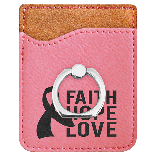 Personalized Pink Leatherette Phone Wallet with Ring - Leatherette