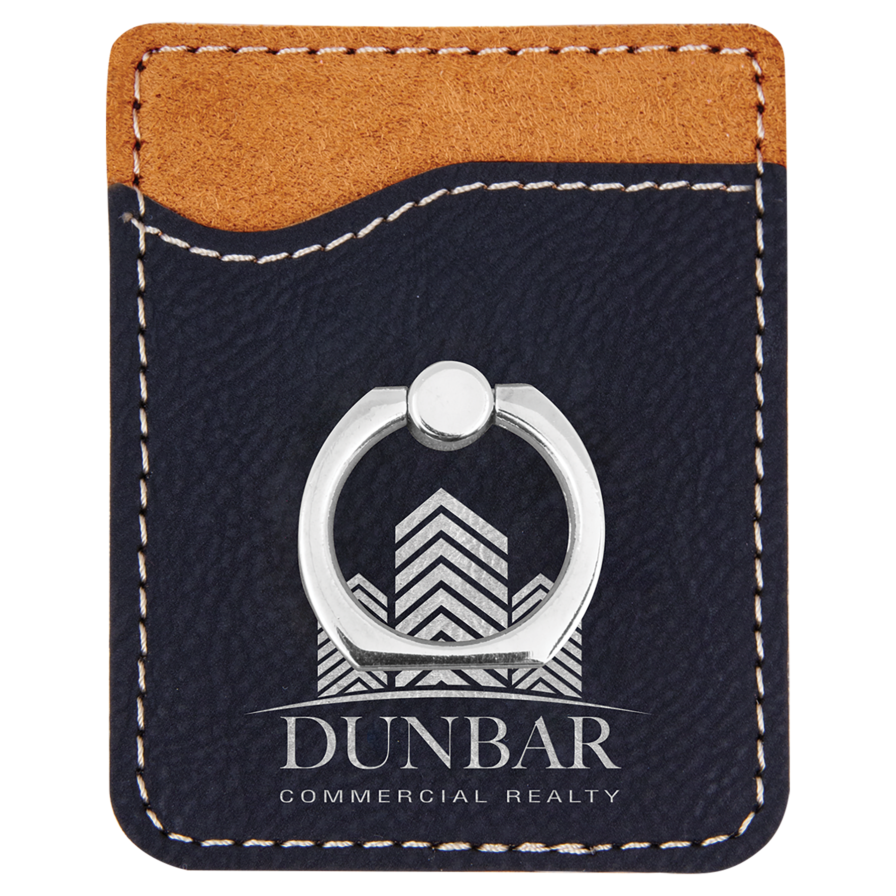 Personalized Black/Silver Leatherette Phone Wallet with Ring - Leatherette