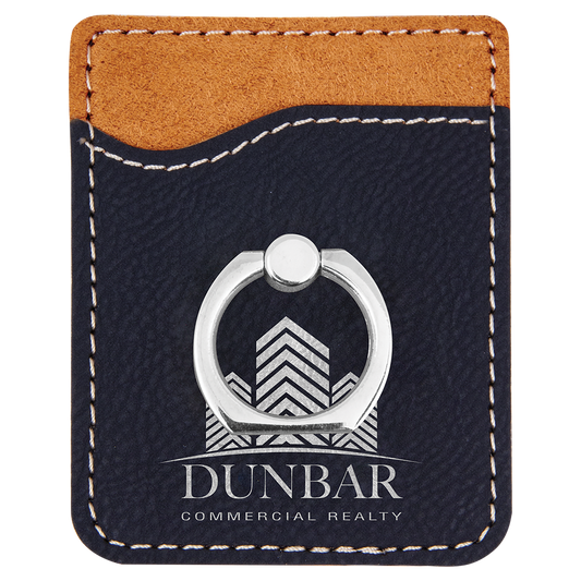 Personalized Black/Silver Leatherette Phone Wallet with Ring - Leatherette