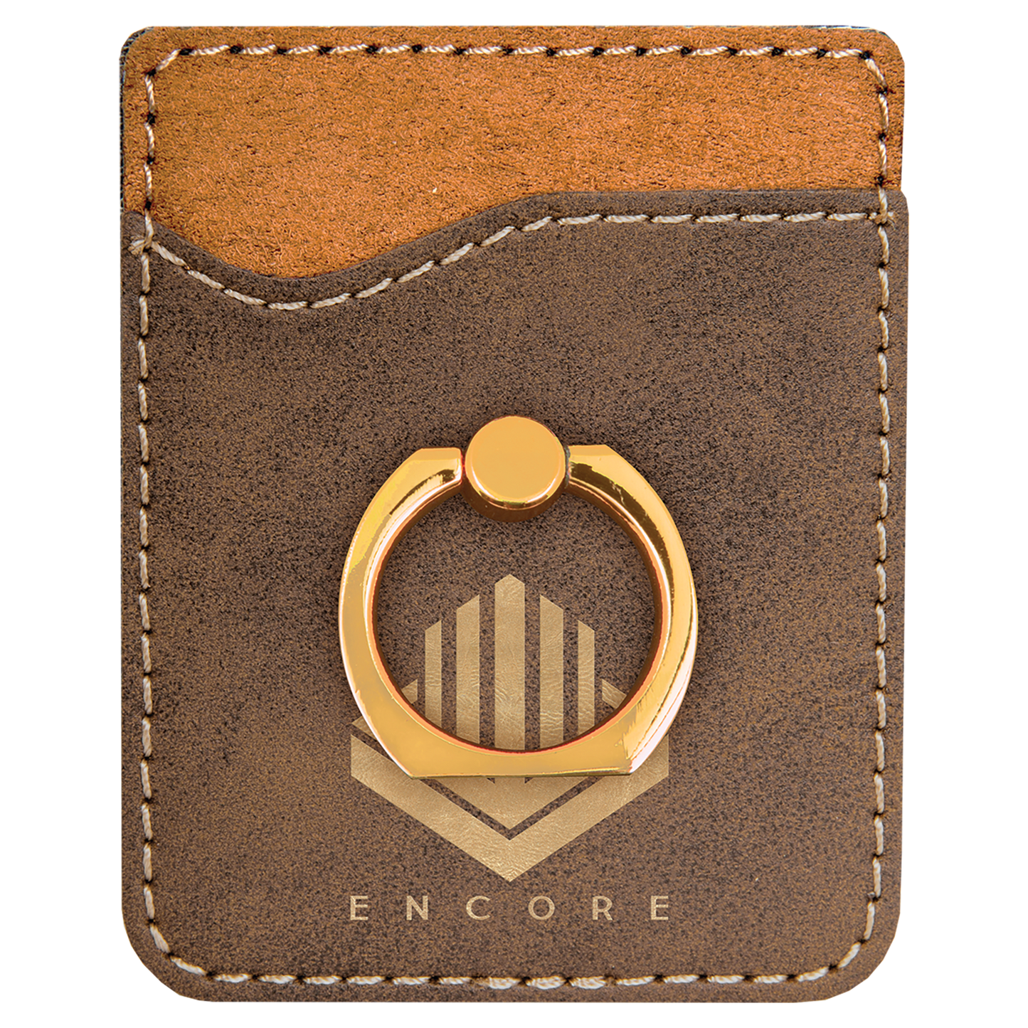 Personalized Rustic/Gold Leatherette Phone Wallet with Gold Ring - Leatherette