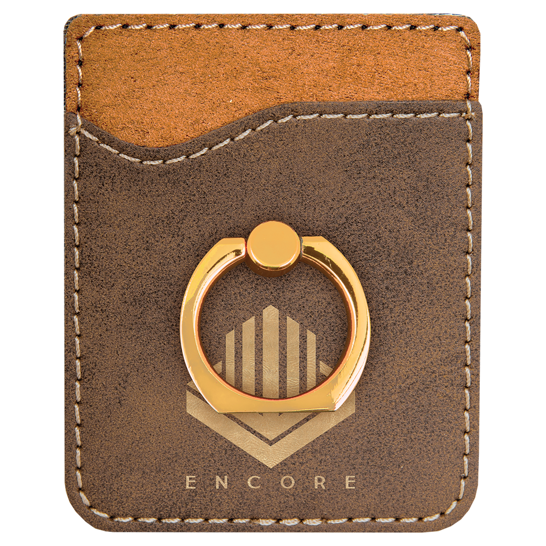 Personalized Rustic/Gold Leatherette Phone Wallet with Gold Ring - Leatherette
