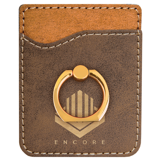 Personalized Rustic/Gold Leatherette Phone Wallet with Gold Ring - Leatherette