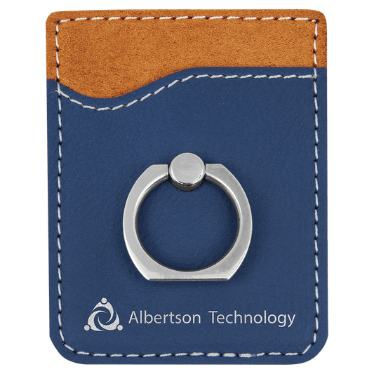 Personalized Blue/Silver Leatherette Phone Wallet with Ring - Leatherette
