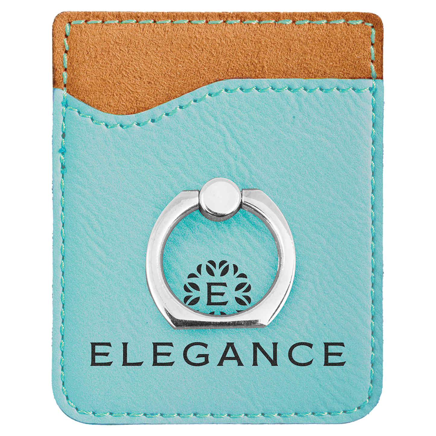 Personalized Teal Leatherette Phone Wallet with Ring - Leatherette